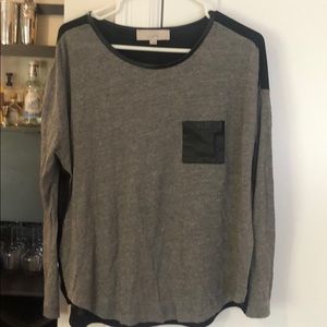 LOFT long sleeve with faux black leather accent
